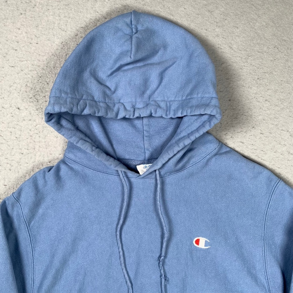 Champion Reverse Weave Hoodie Mens Medium Blue Pullover Sweatshirt - Picture 4 of 14